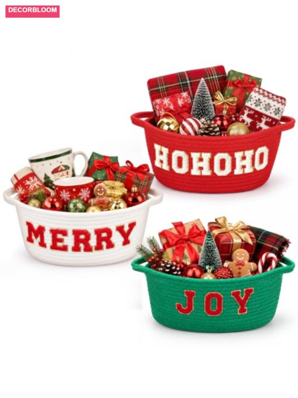 3 Pc Chenille Rope Woven Storage Baskets Holiday Gift Baskets Cotton